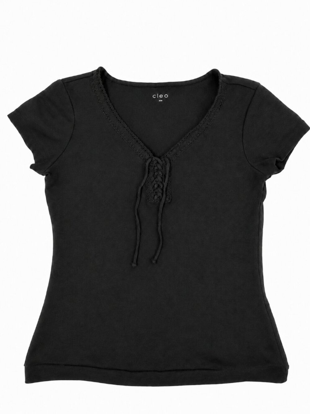 Cleo Black Lace-Up V-Neck T-Shirt — Size M